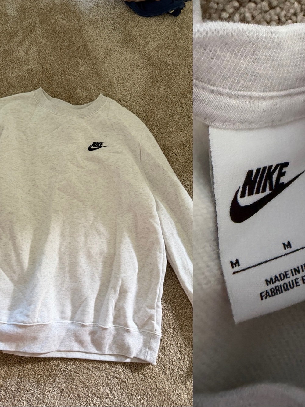 Nike Light Gray Crewneck Sweatshirt with Black Swoosh